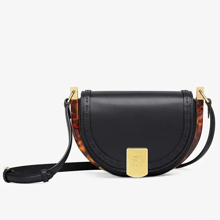 Cheap HOT Black Calf In Fendi Leather Moonlight Bag ROMA Logo 0519